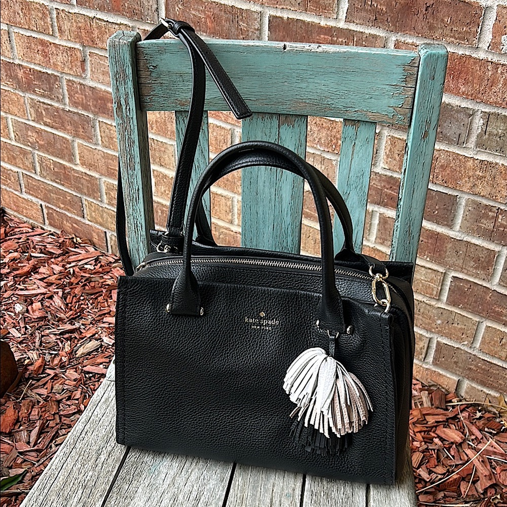 KATE SPADE ♠️ Miriam Palmer Drive Black Satchel w/Xbody Strap with Tassel Accent